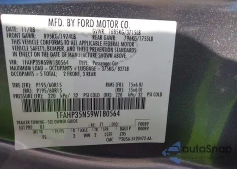 2009 Ford Focus Se from USA, damaged, VIN 1FAHP35N59W180564